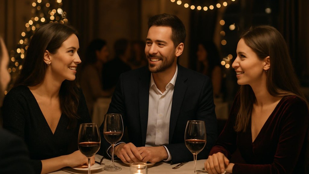 Gruppo di adulti in contesto conviviale per Capodanno